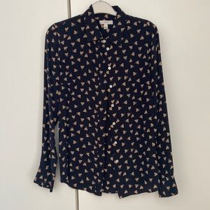 J crew chicken in beret print silk top